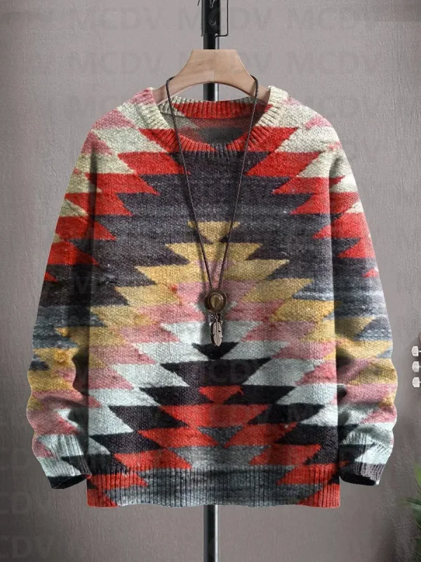 Vintage Pattern Print Knit Pullover Sweater Women For Men Sweater — image 2