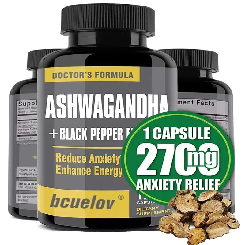 Ashwagandha + Black Pepper Extract Capsules Helps Improve Energy and Mood Reduce Anxiety and Stress Promotes Nerve Health — image 1