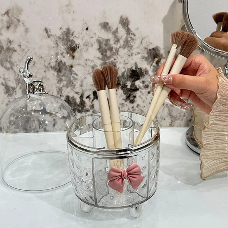 360° Dönen Makyaj Fırçaları Organizatör Şeffaf Plastik Toz Geçirmez Kozmetik Araçları Organizatör Ruj Makyaj Fırçaları için Saklama Kutusu — image 4