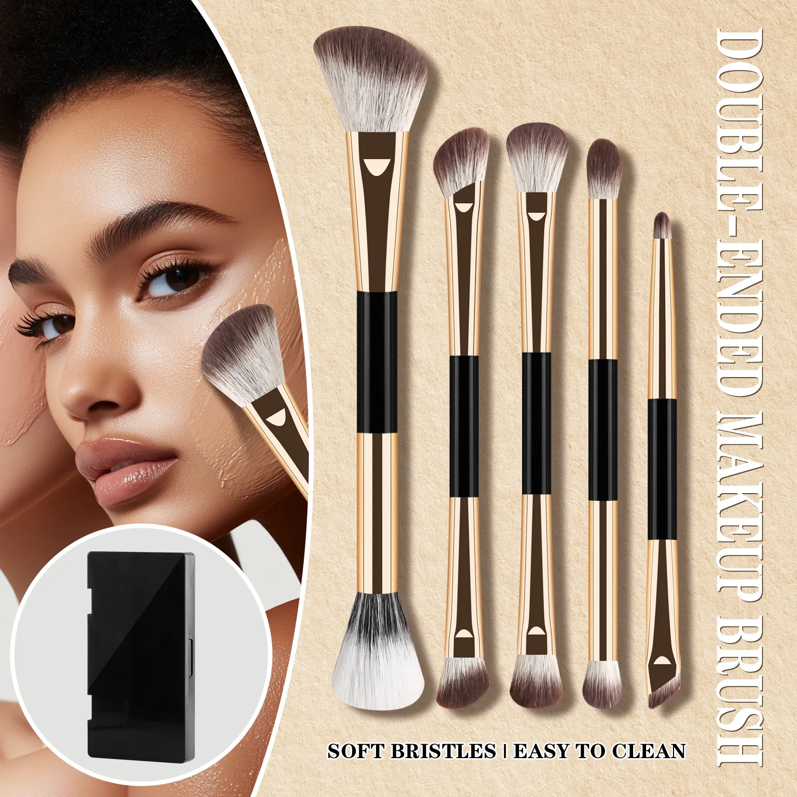 5 stk Dual Ended Face Eye Brush Kit med Opbevaringsboks Blush Detail Eyeliner børster til rejse Touch Up — image 4