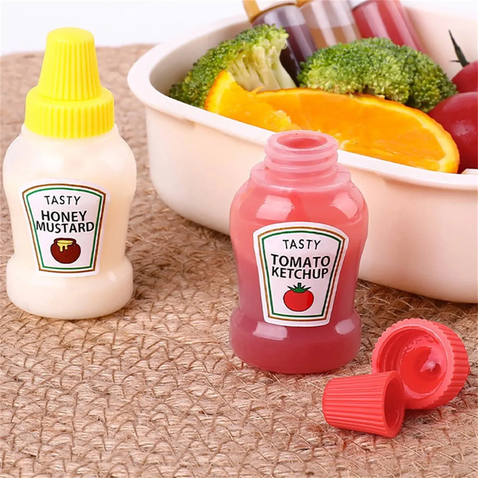 4/8pcs MINI เครื่องปรุงอาหารบีบขวด 25ml น้ำผึ้ง/ซอสมะเขือเทศ/ซอสถั่วเหลือง/สลัดเครื่องจ่ายกล่องอาหารกลางวัน Squeezable คอนเทนเนอร์ Jars — image 5