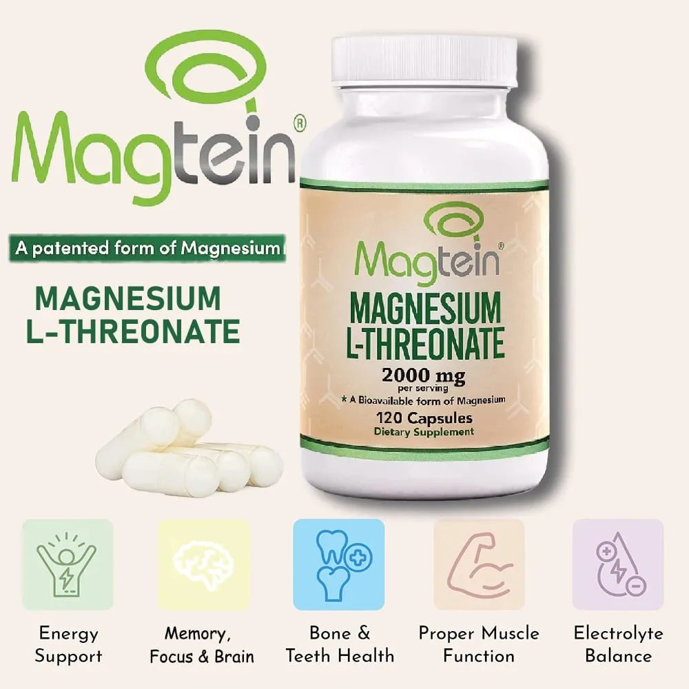 Magnesium L-Threonate Podpora spánku a kognitivních funkcí – vysoká absorpce – Nejbiodostupnější forma hořčíku – 2000 mg – 120 tobolek — image 1