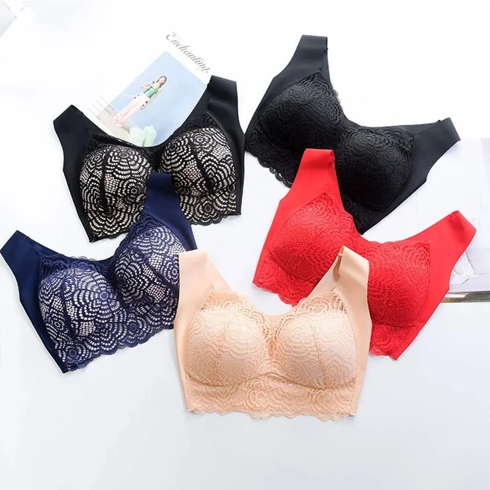 Biancheria intima sexy taglie forti Reggiseni in pizzo senza cuciture Top Coppa sottile senza fili Reggiseno Gilet da notte Lingerie Coppa C D — image 5