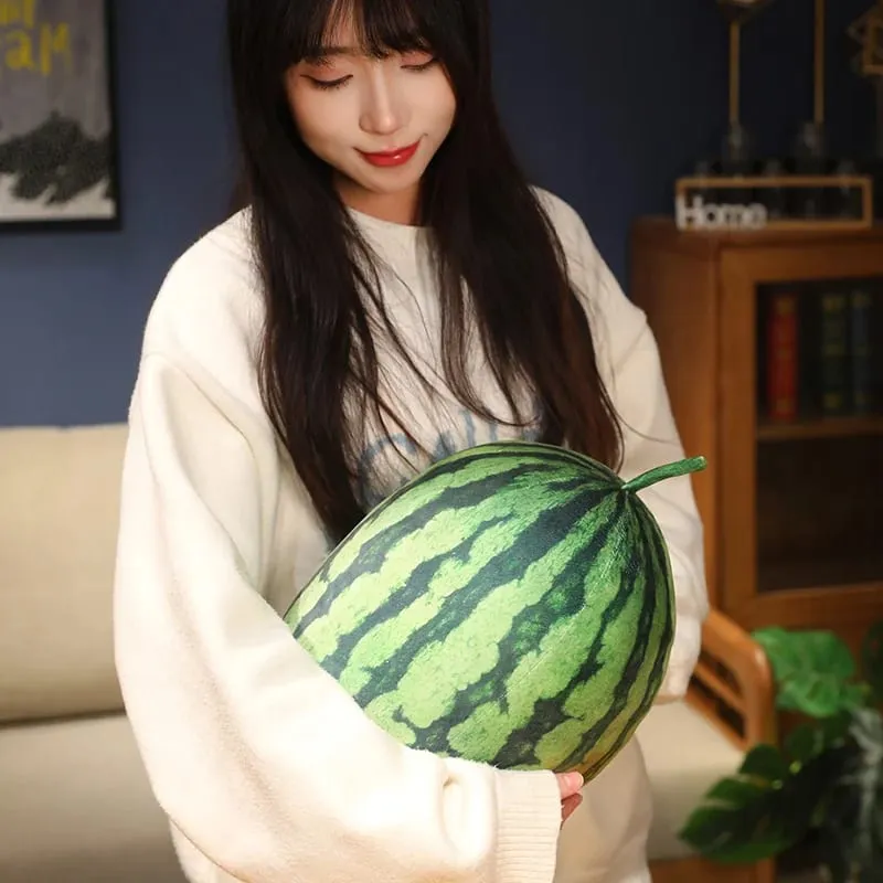 Bantal Pelukan Semangka Simulasi 3D Mainan Mewah Lembut Semangka Panjang Bulat Bantal Sofa Buah Cocok untuk Hadiah Rumah Anak-anak — image 5