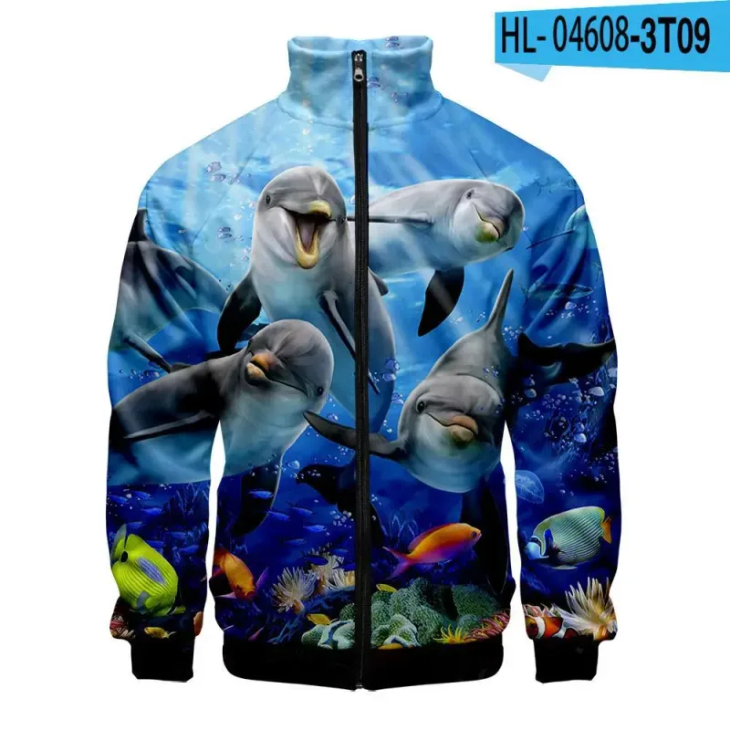 Harajuku Popular Novelty dolphin 3D Print Zipper Raglan Jacket Windbreaker Boys/Girls Comfortable Stand Collar Jackets Coats — image 4