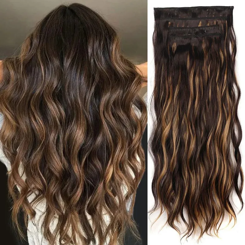 Jeedou Synthetic 4 Teile/satz Clip-in Strand Wellige Haarverlängerungen Lange Bouncy Lockige Haarteile Schwarz Braun Farbe für Frauen — image 1