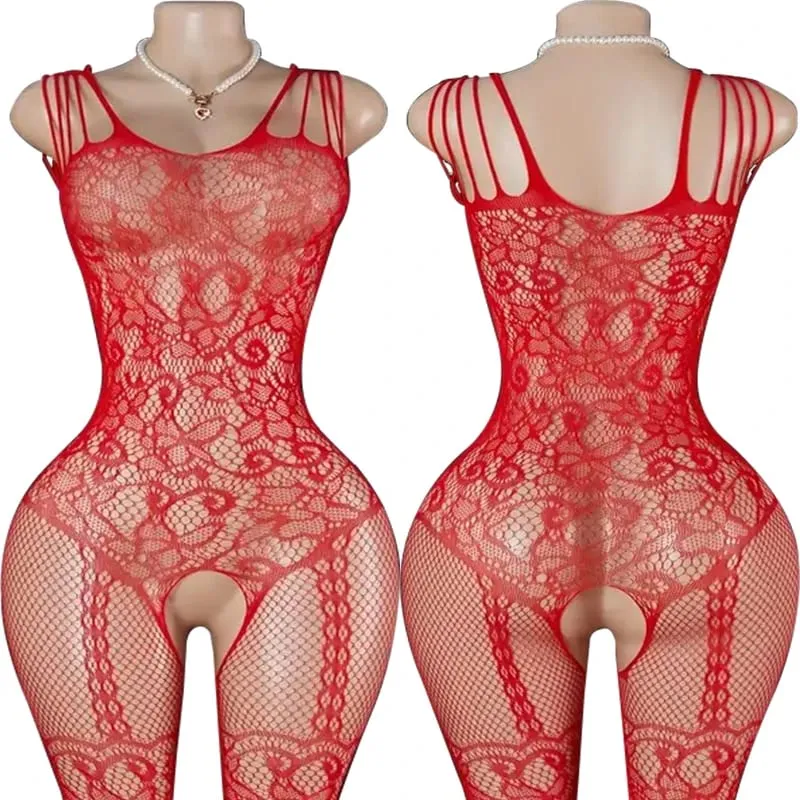 블랙 Fishnet 오프 어깨 오픈 가랑이 Bodystocking 란제리 세트 섹시한 가랑이없는 테디 브래지어 여성의 에로 속옷 — image 15