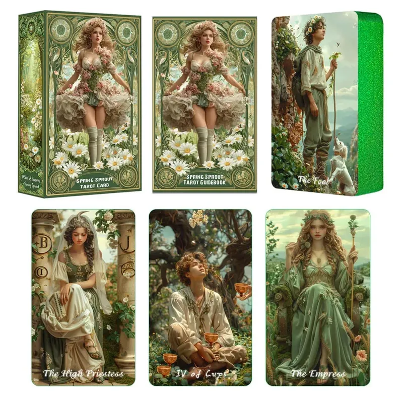 Tarotkort til begyndere med guidebog Spring Sprout Tarot Deck 80 Oracle og Tarotkort Kort med forgyldt læringskant