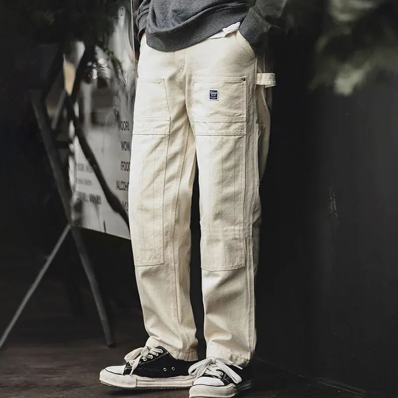 Maden Workwear American Retro Distressed Loose Off White Jeans Washed Straight Multi Pocket Woodcutter Hose Herren — image 3
