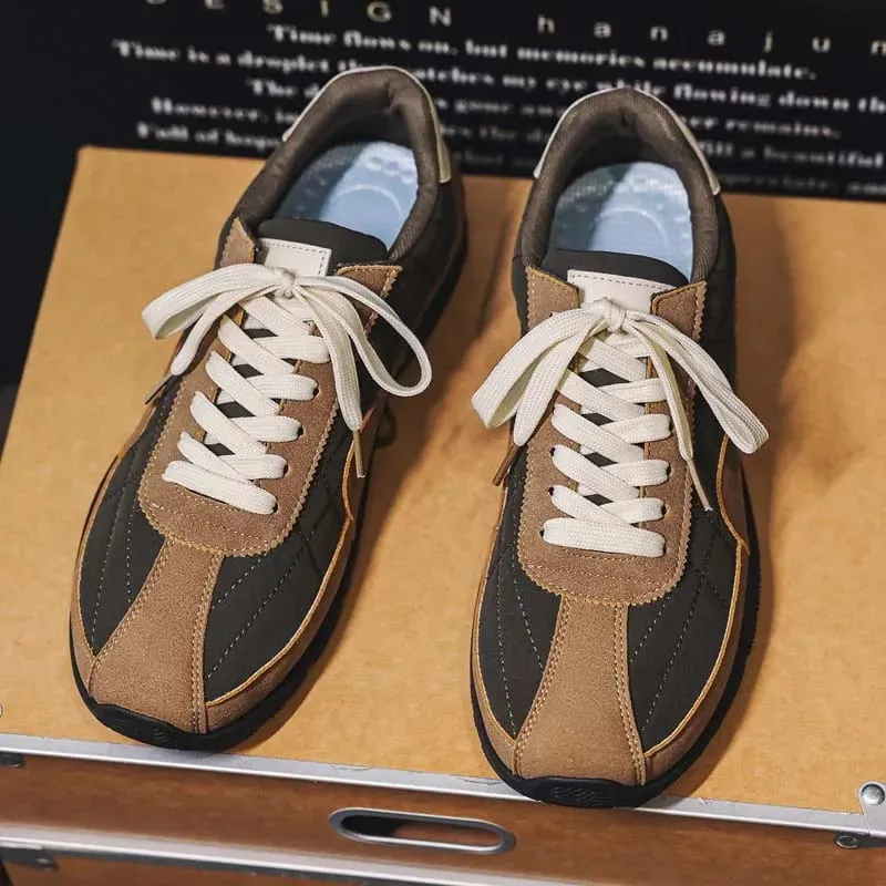 Spring Summer Men Sneakers Retro Suede Texture Stitching Casual Shoes Lace Up Flat Board Shoes Minimalist Lightweight Footwear