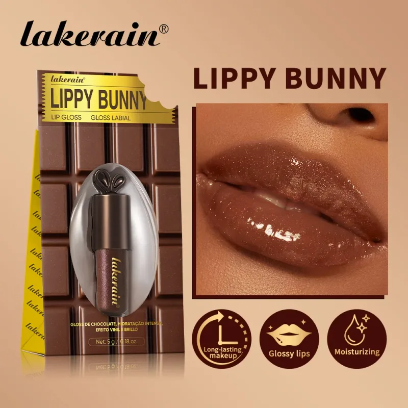 Lakerain Chocolate Thỏ Son Bóng Hydrat Hóa Lâu Dài Hiệu Ứng Gương Dưỡng Ẩm Mịn Không Dính Lippy Bunny Son Môi — image 5