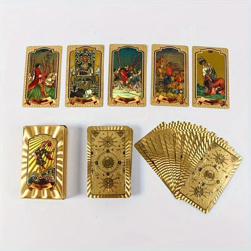 Gold Stamping Waterproof Plastic Colorful Printed Tarot Cards for Table Game Leisure Party Gathering Board Game Cards — image 5