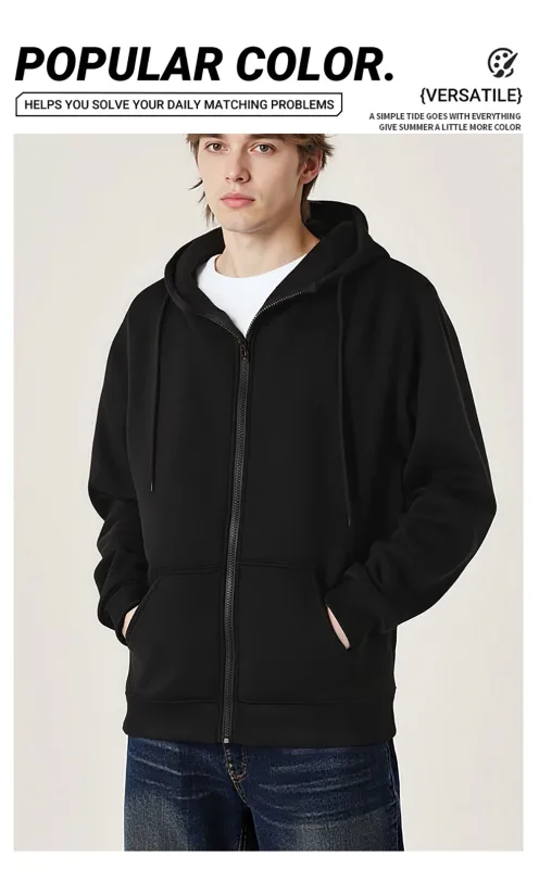 Customized Pattern Logo Diy Men Zipper Hoody Loose Pocket Long Sleeve Fashion Fleece Hoodies Retro Unisex Autumn Clothing — image 10