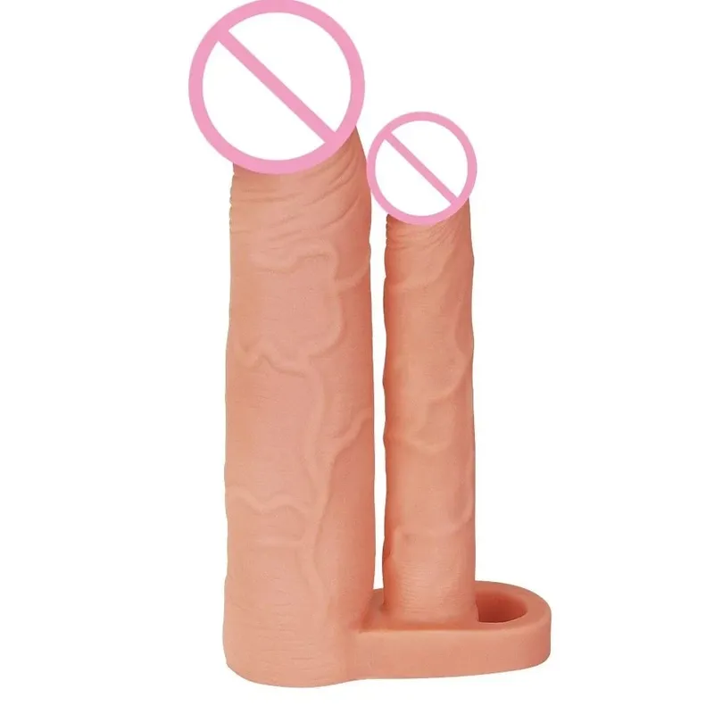 Dildo สมจริงอวัยวะเพศชาย Extender Sleeve ถุงยางอนามัยแบบใช้ซ้ำได้สอดใส่คู่ Plug Anal Dildo Intimate Goods เพศของเล่นสำหรับผู้ชาย — image 1