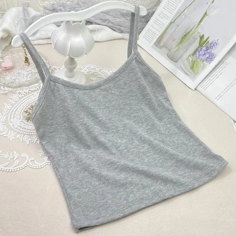 Kamisol Kecil Warna Solid Baru Musim Panas untuk Anak Perempuan dan Pelajar dengan Tampilan Melangsingkan dan Rompi Benang Serbaguna. Kemeja Dasar Pendek — image 5