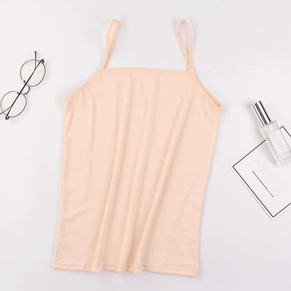 Tank Top Warna Solid Baru Atasan Crop Tali Spaghetti Katun Lembut Kamisol Kasual Musim Panas Rompi Dasar Tanpa Lengan Atasan Wanita Musim Panas