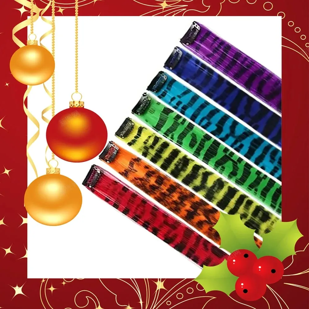 18 '7 ชิ้น Rainbow ยาวตรง Zebra พิมพ์สังเคราะห์ Feather คลิปในส่วนขยายของผมสำหรับผู้หญิงเหมาะสำหรับวันฮาโลวีนคริสต์มาส — image 4