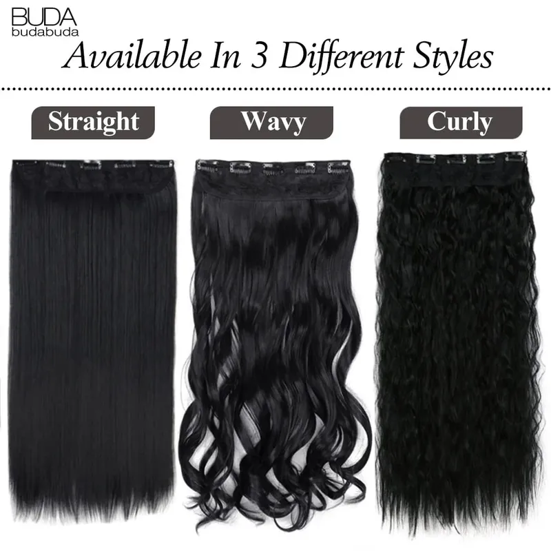 Long Straight Curly One Piece 5clips Clip-in Extensions 22Inch Heat Resistant Hairstyles Colour Mix Blonde Hair Piece For Women — image 5