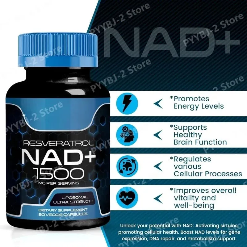 NAD + แคปซูลพร้อม Resveratrol สมุนไพรต้านอนุมูลอิสระอาหารเสริมสนับสนุน Cellular Health Energy & Anti Aging สำหรับผู้หญิงผู้ชาย 90 ชิ้น — image 2