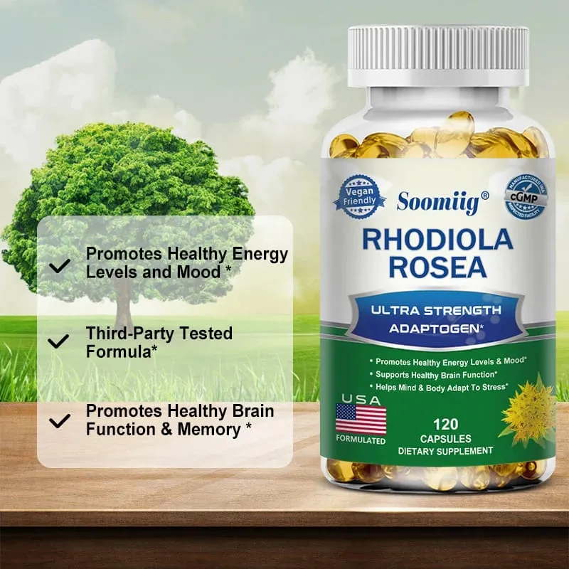 Rhodiola Rosea Capsules - High Strength Rhodiola Rosea Complex Supplement Mood Brain Non-GMO Gluten-Free — image 3