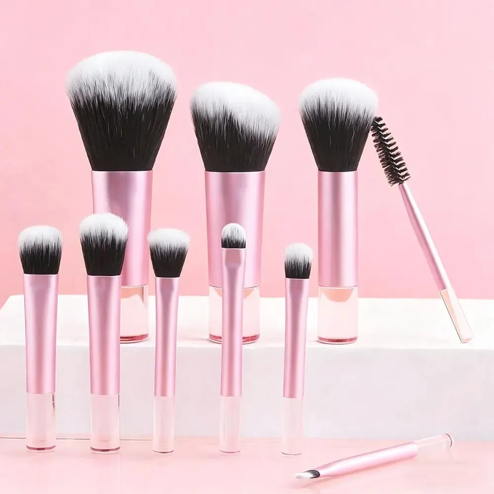 10 stykke mini bærbar makeup børste sæt en rejse Essential multifunktionelle bløde børster med inkluderet opbevaringspose — image 2