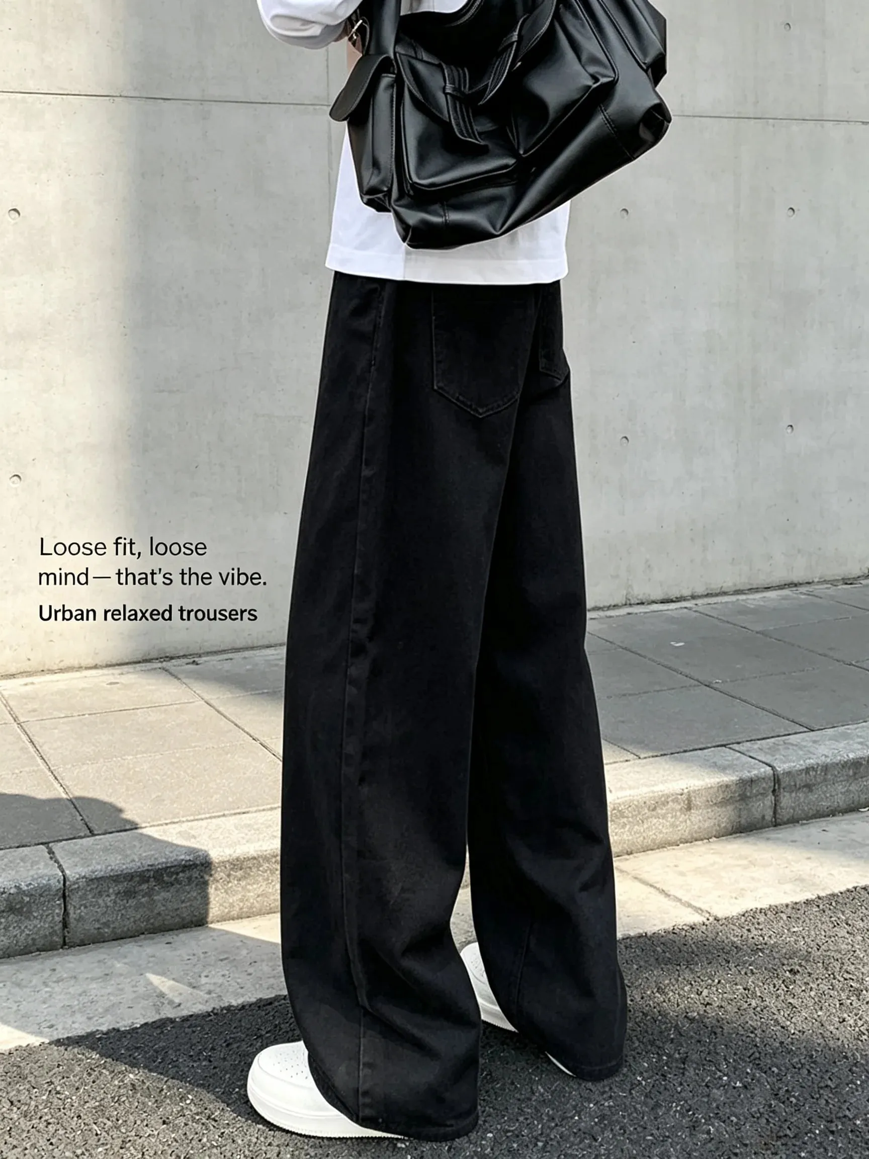 Baggy-Jeans für Herren, Retro-Stil, einfarbig, weiß, locker, weites Bein, Denim-Hose, Herren, lässig, täglich, Streetwear, gewaschene Herren-Jeanshose — image 2