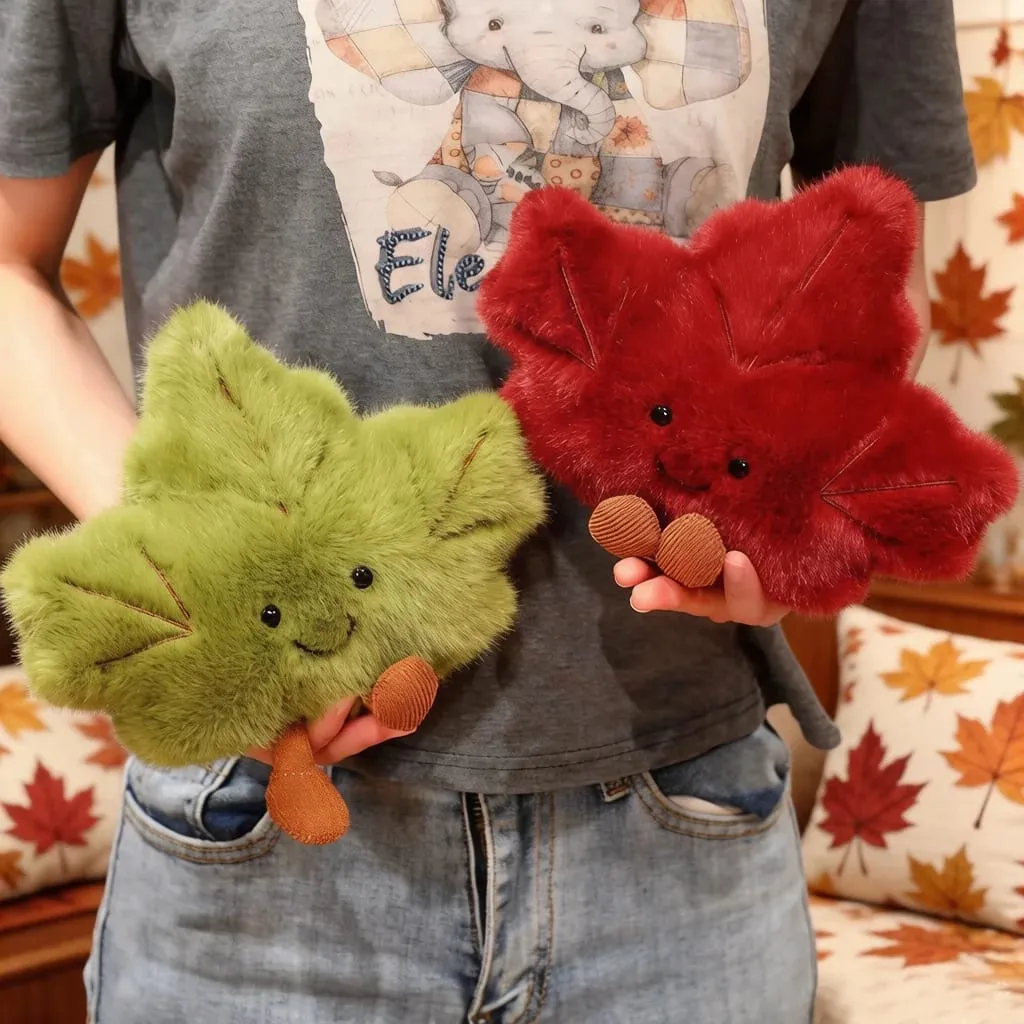 Oreiller en peluche feuille d'érable, coussin plante rouge et verte en peluche avec jambes, visage souriant, décoration de canapé et chaise, cadeau — image 2