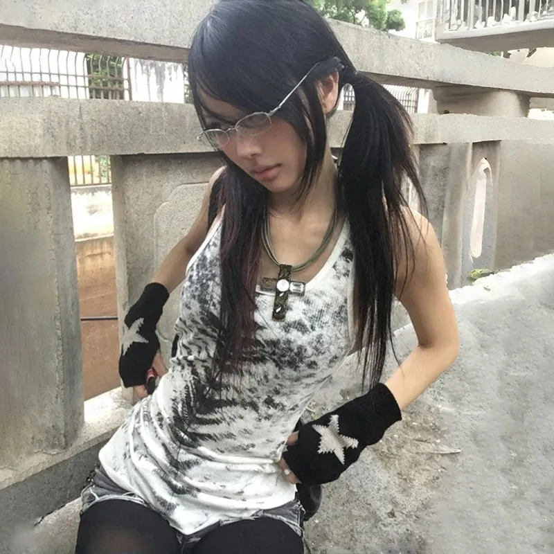 Karrcat Grunge Esthétique Tie Dye Débardeur Trash Style années 2000 Long Débardeur Japonais Y2k Haut sans manches Gothique vintage Streetwear — image 5