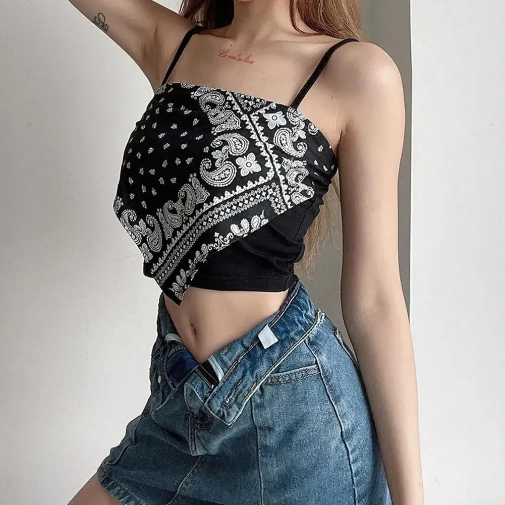Gilet d'été à col carré sans manches, Camisole imprimée rétro, coupe cintrée, débardeur pour femmes — image 3