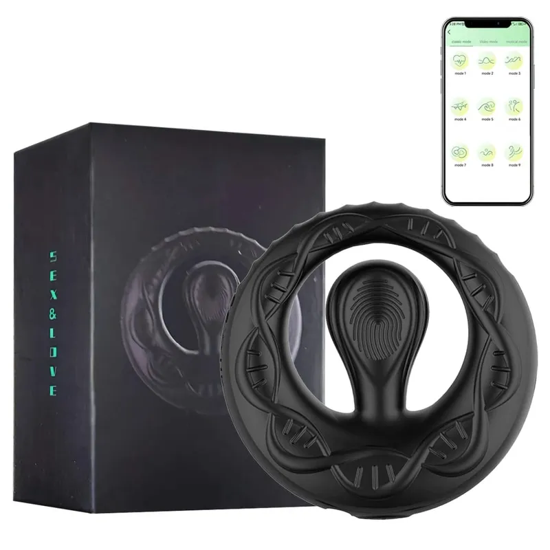 APP Kontrol penisring til mænd Forsinket ejakulation 9 vibrationstilstande Lås Penisring Cockring sexlegetøj til par Voksenvarer — image 8