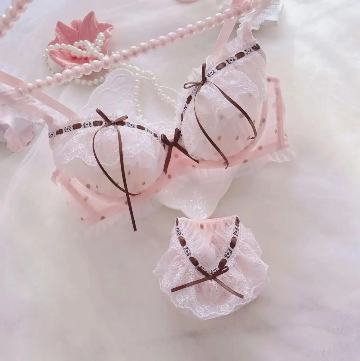 Super สวยชุดชั้นในละลายน้ำริบบิ้น polka dot ถ้วยบางสไตล์วิทยาลัยนักเรียนหญิงน่ารักรวบรวมชุดชั้นในเซ็กซี่ bra — image 4