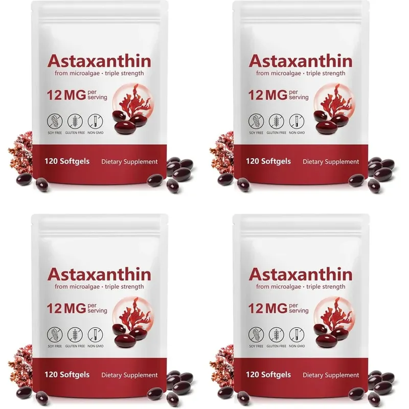 Astaxanthine Softgels 12 mg van microalgen Drievoudige sterkte antioxidant Ondersteuning voor huidveroudering Ooggezondheid 120 Softgels — image 9
