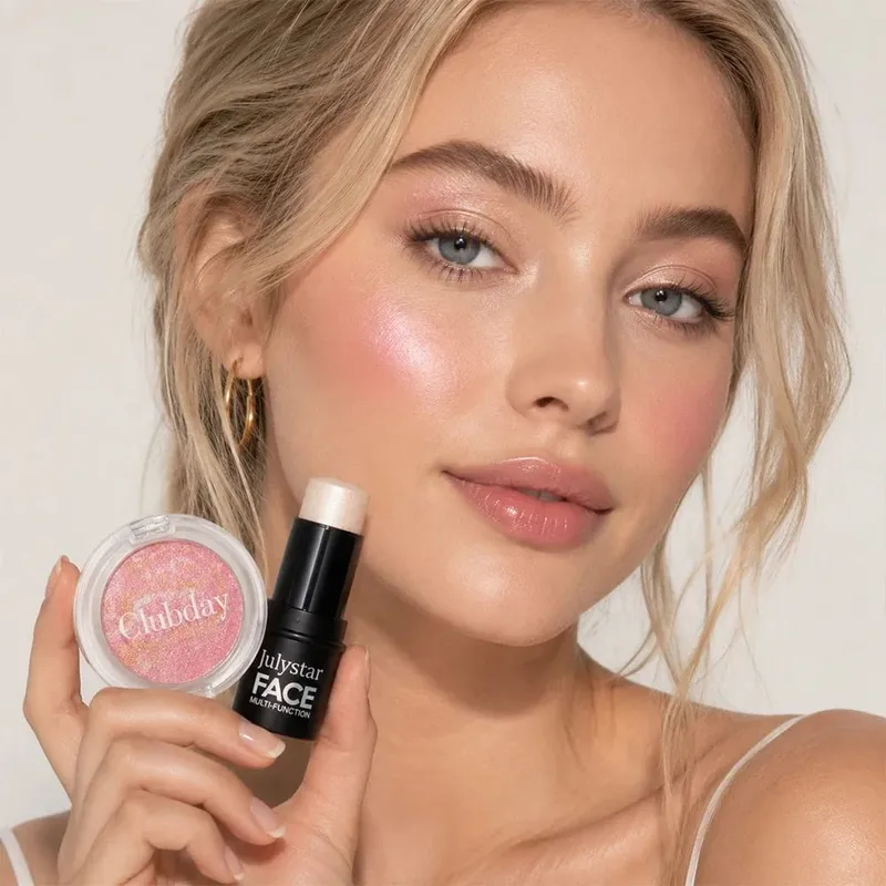 Ensemble combiné fard à joues et reflets, finition rosée lumineuse, couleur modulable, tenue longue durée pour un maquillage naturel et éclatant du visage — image 7