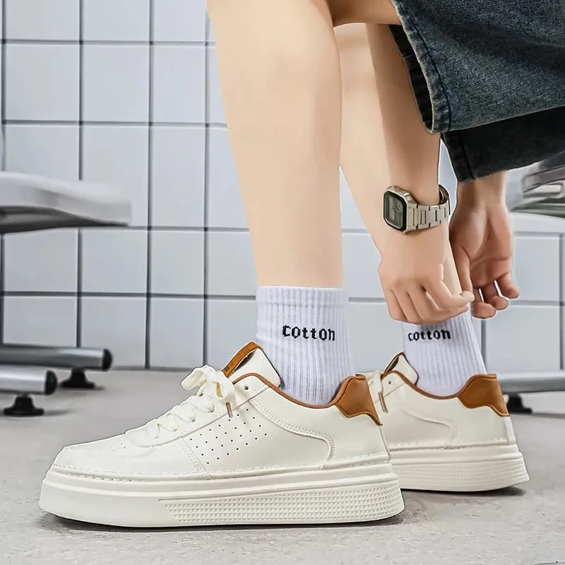 Männer Casual Sneakers Atmungsaktive Trendy Paarung Weiß Bequeme Rutschfeste Tägliches Gehen Dicke Sohlen Höhe Zunehmende Sportschuhe — image 6