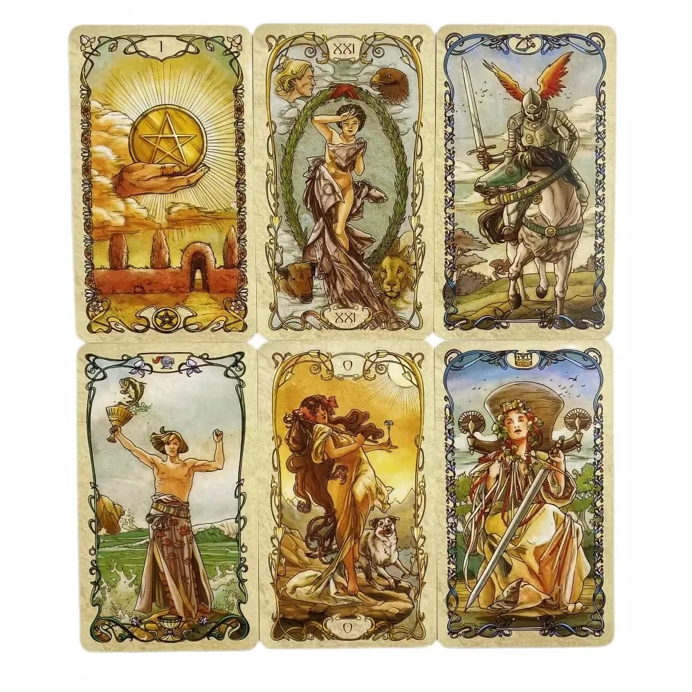 Kad Tarot Mucha Permainan Kad Dek Tarot Mainan Kad Ramalan Tarot Papan Panduan Ramalan — image 3