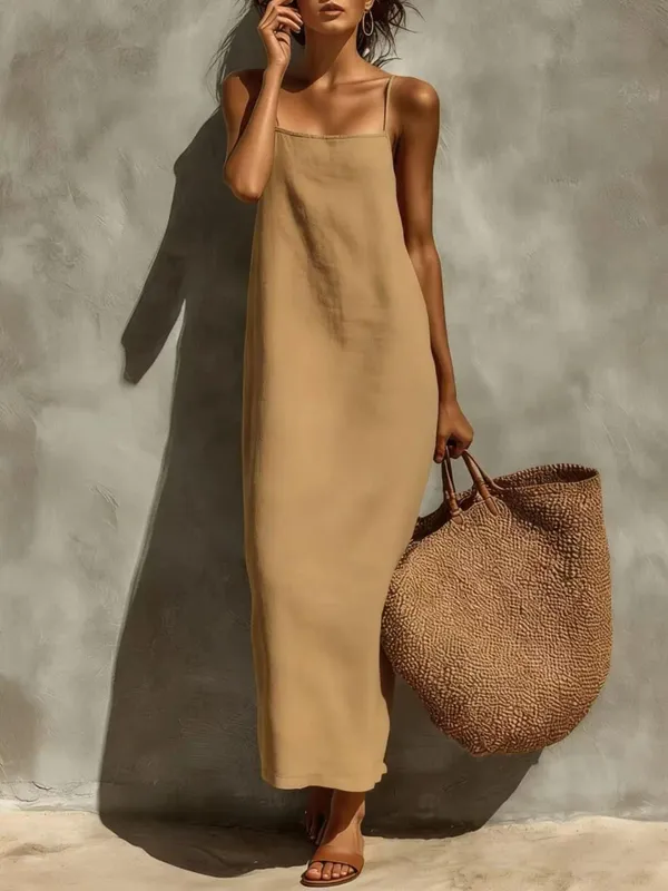 ฤดูร้อนผู้หญิงสีทึบสบายๆลื่น Sundress ทราย Beachwear แขนกุดหลวม Maxi ยาวชุดวันหยุด — image 10