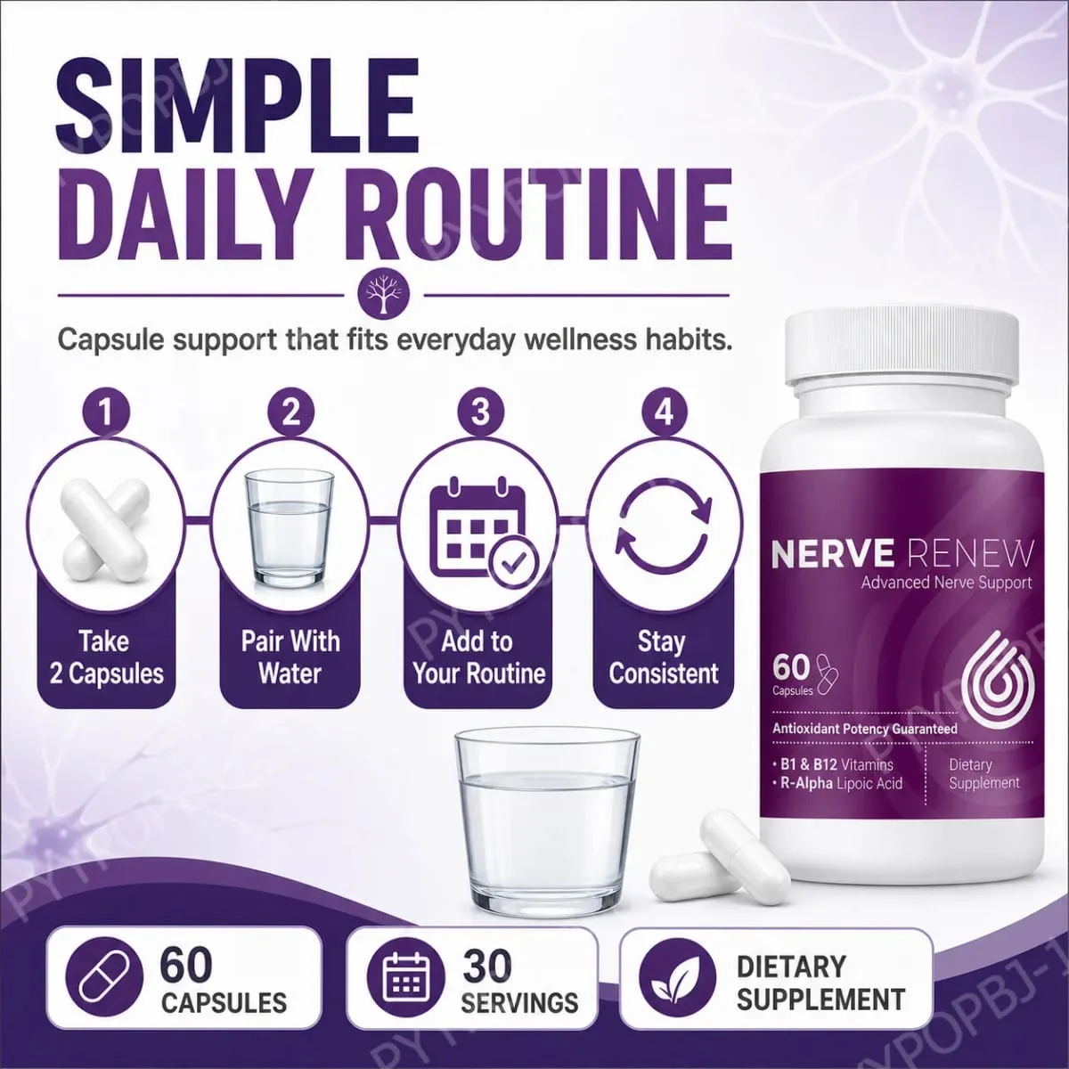 Nerve Renew Gelişmiş Sinir Desteği Takviyesi - R-Alfa Lipoik Asit ve B Vitamini Kompleksi ile Sinir Rahatsızlıklarında Doğal Rahatlama — image 5