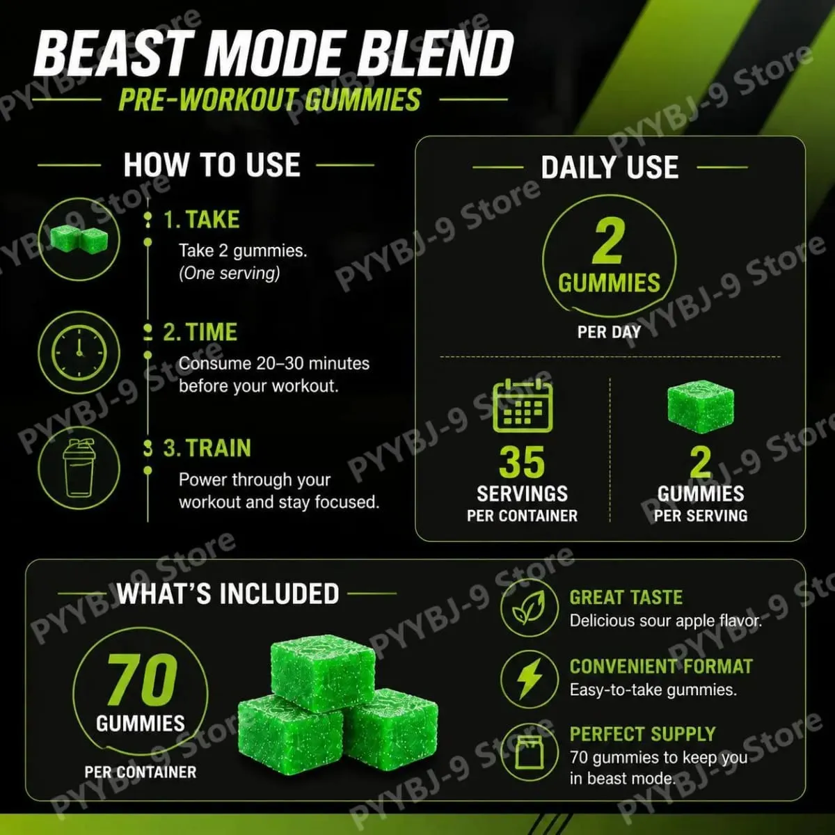 Docteat Beast Mode Blend Caramelle gommose pre-allenamento Supporto energetico e resistenza per allenamenti di forza e giornate attive in palestra 70 conteggi — image 7
