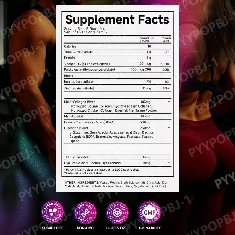 Kreatin Monohydrat Gummies 60 Count med kollagen biotin vitamin D3 og hyaluronsyre til daglig restitution før og efter træning — image 7