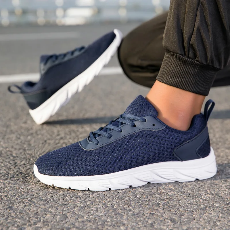 Scarpe da ginnastica da uomo nere solide Tomaia in maglia cava Suola antiscivolo Suola leggera Allenamento da jogging Calzature sportive da viaggio quotidiane casuali — image 4