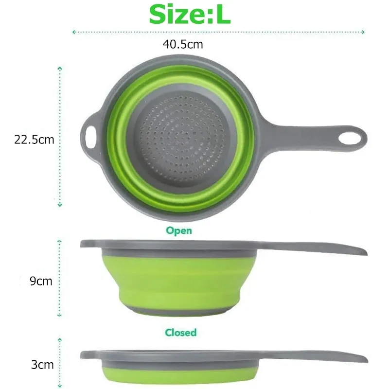 Colador plegable de silicona con mango, colador plegable de cocina para drenar Pasta, verduras, frutas, JT111 — image 3