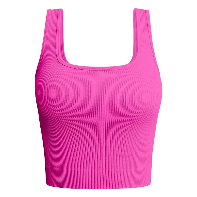 Débardeur côtelé à col carré pour femmes, Camisole d'été basique élastique sans manches — image 13