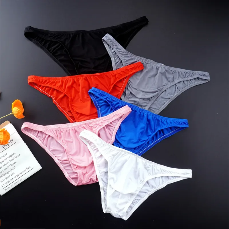 Man Solid Color Ice Silk Seamless Briefs Low Waist U Convex Male Panties Ultra-thin Underwear Elastic Quick Dry Breath Panty — image 2