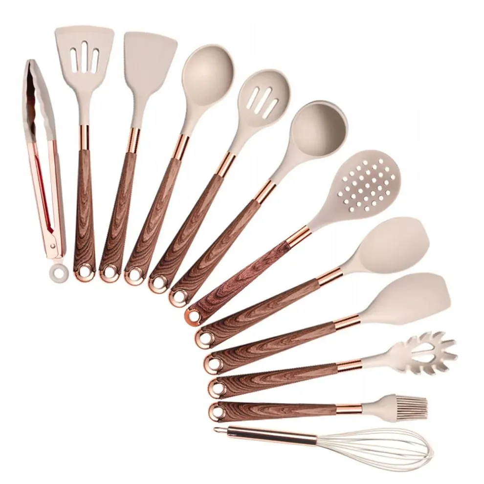 Silikone køkkenredskaber sæt non-stick non-stick varmebestandig spatel ske rose guld håndtag med spand Køkken gave — image 9