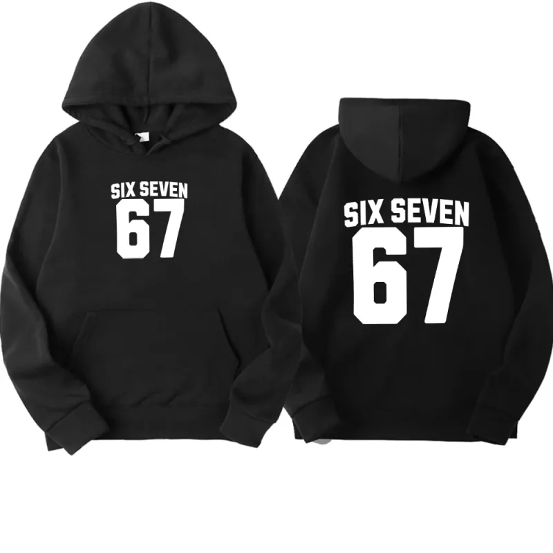 Felpa con cappuccio da uomo Six Seven 67 Numero Lettera Felpa pullover con stampa fronte-retro Manica lunga Allentata Casual Top con cappuccio Streetwear — image 1