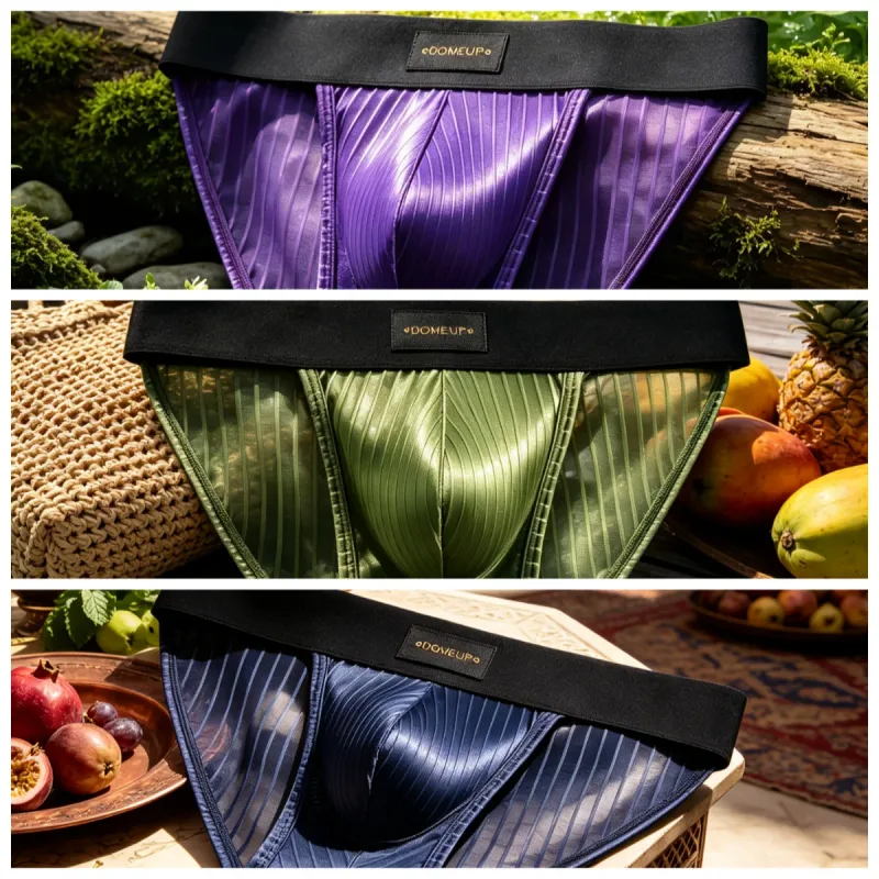 Heren lage taille driehoek korte glanzende pure verticale streep ontwerp U Ardennen Pouch Comfort zomer mannelijk ondergoed DP925
