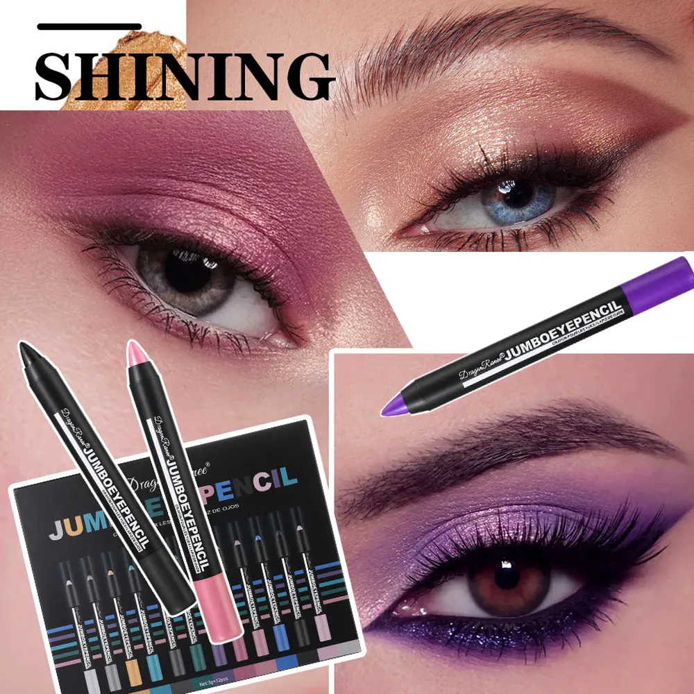 Ensemble de crayons fard à paupières, surligneur, imperméable, à paillettes, couché, ver à soie, maquillage, pigments, cosmétiques, stylo Eyeliner blanc, 12 pièces