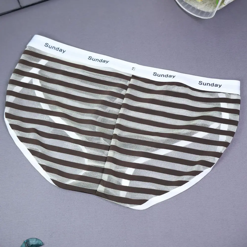 Men Casual Transparent Striped Mesh Briefs Side Fork Panties Shorts Breathable Pouch Man Comfortable Home Underwear — image 21