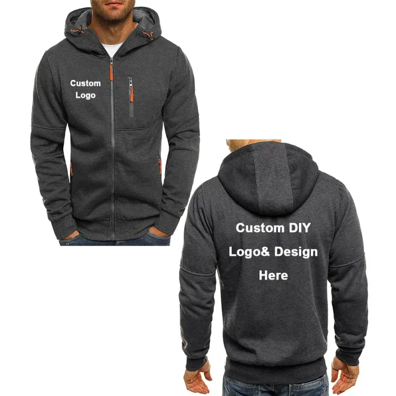 Pánská bunda na zip s kapucí a kapsami Přizpůsobené logo Obrázek Text Neformální Sportovní Streetwear Pánské Neformální Cardigan Fashionabl — image 3