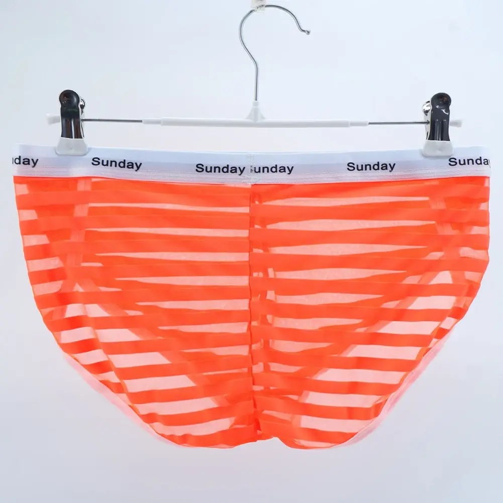 Men Casual Transparent Striped Mesh Briefs Side Fork Panties Shorts Breathable Pouch Man Comfortable Home Underwear — image 2